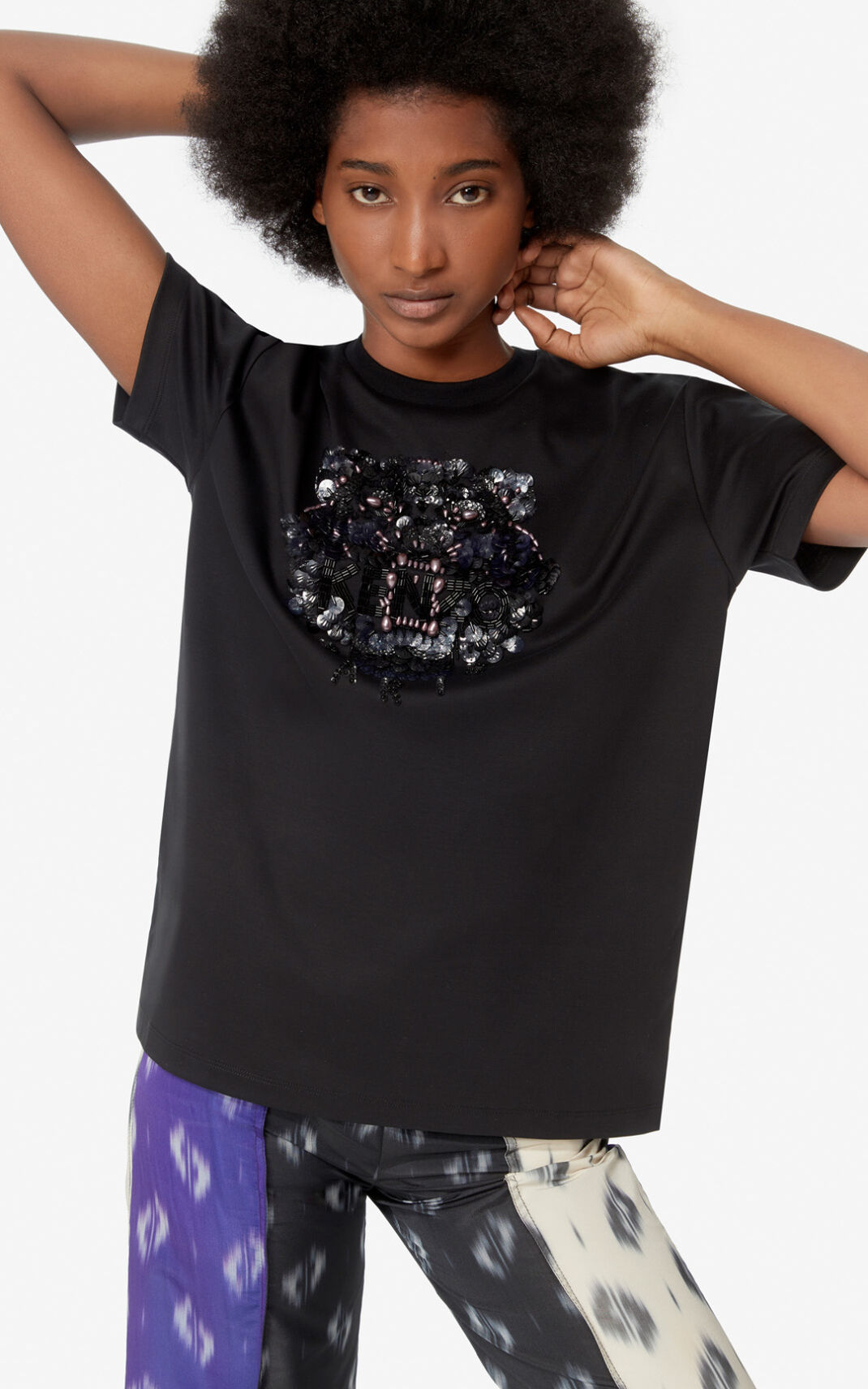 T Shirt Kenzo Femme Sequined Tiger Noir HBXKA-4750